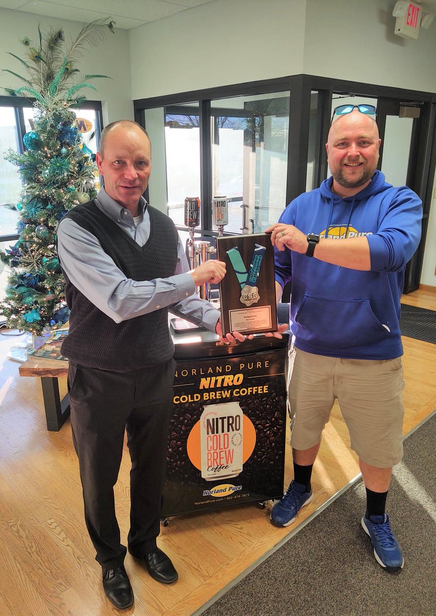 davemlnarik's tweet photo. Thank you, Johan, for the recent tour of @NorlandPure and the opportunity to sample your new Nitro Cold Brew Coffee. Most importantly, thanks for your continued support as the @NESportsCouncil's hydration partner! #CSG2022 #StillWired https://t.co/qF2Sy8EaHO