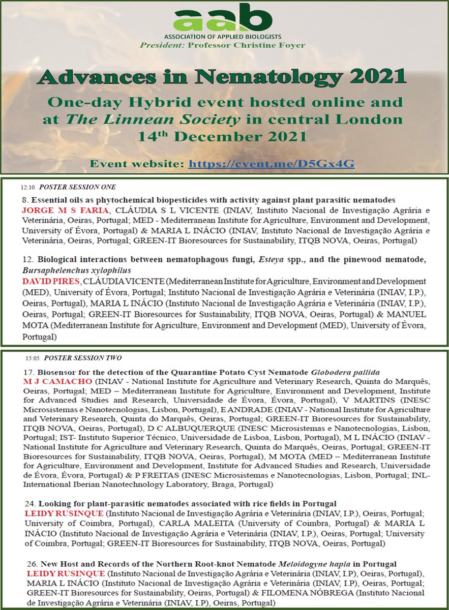 #NemaINIAV <a href="/INIAV_IP/">INIAV, IP</a> strong participation in 
<a href="/AABiologists/">AAB @aabiologists.bsky.social</a> Advances in Nematology 2021 🤩🤩