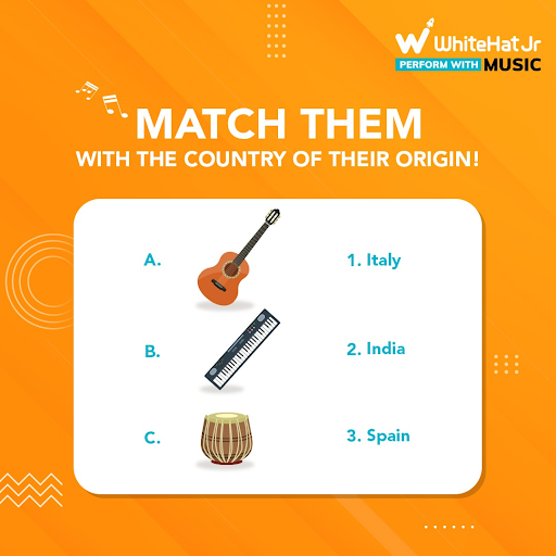 whitehatjunior's tweet photo. Match them correctly and drop your answers in the comments below! Learn to play instrumental music on guitar and piano with our course.
#PerformWithMusic #WhiteHatJr #WhiteHatJrMusic #PerformWithMusic https://t.co/FqBwA4Re7x