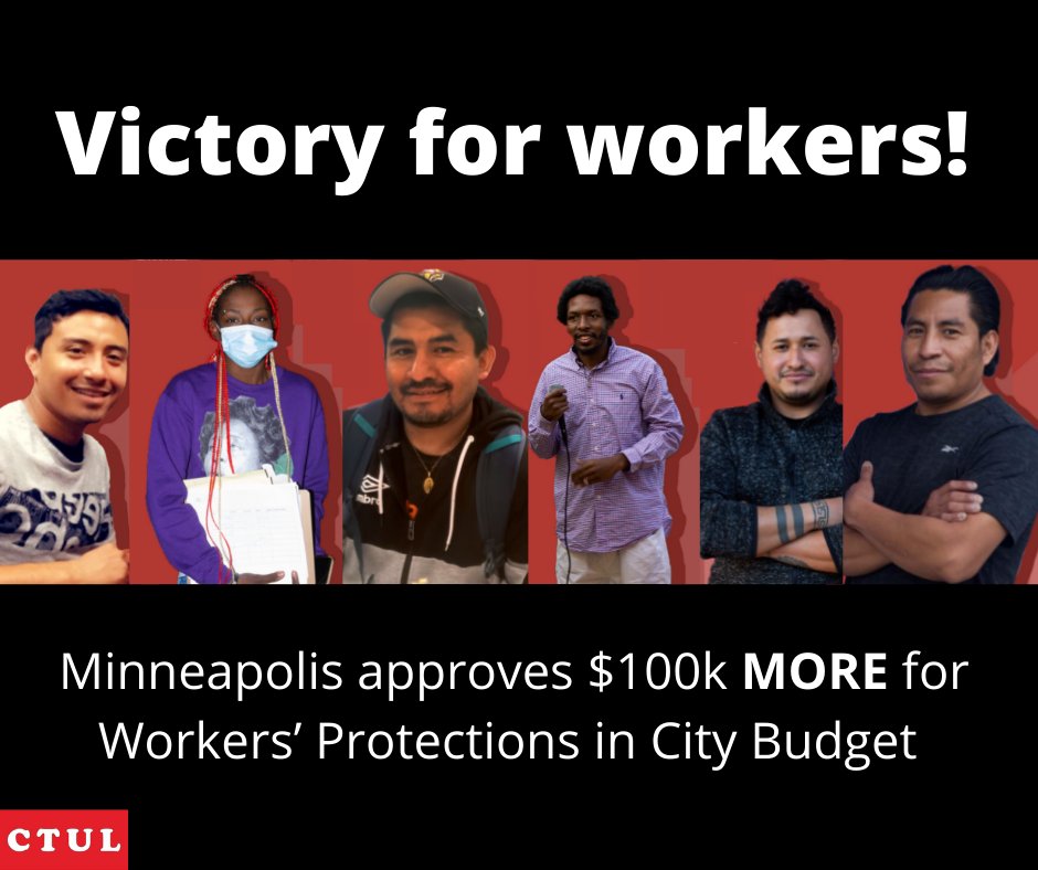 Workers across industries demanded that <a href="/CityMinneapolis/">City of Minneapolis</a> fund worker protections, enforce wage theft laws, and protect workers who carried us through the pandemic. Thank you to Minneapolis City Council for the unanimous vote in favor of workers. 

#FundMPLSWorkers