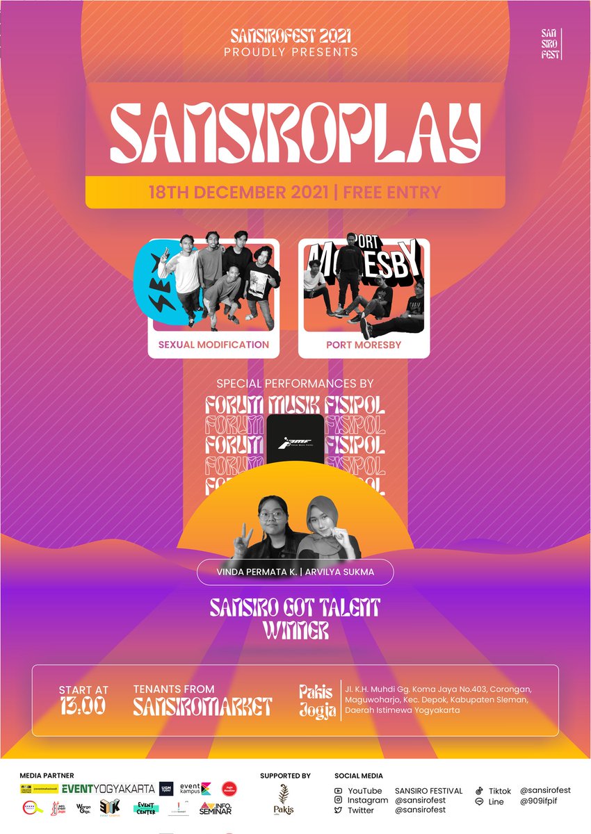 sansirofest's tweet image. [SANSIRO PLAY 2021]

HALOO SANSPEEPS!!

Akhirnya acara kita yang ditunggu-tunggu dateng juga! Apalagi kalau bukan SANSIRO PLAY 2021!!!😍🎊✨

Buruan catet tanggalnyaa!!
Sabtu, 18 Desember 2021

Eitss jangan lupa, acara ini GRATISS!!
So, don't miss the hype and enjoy the shows!🌟