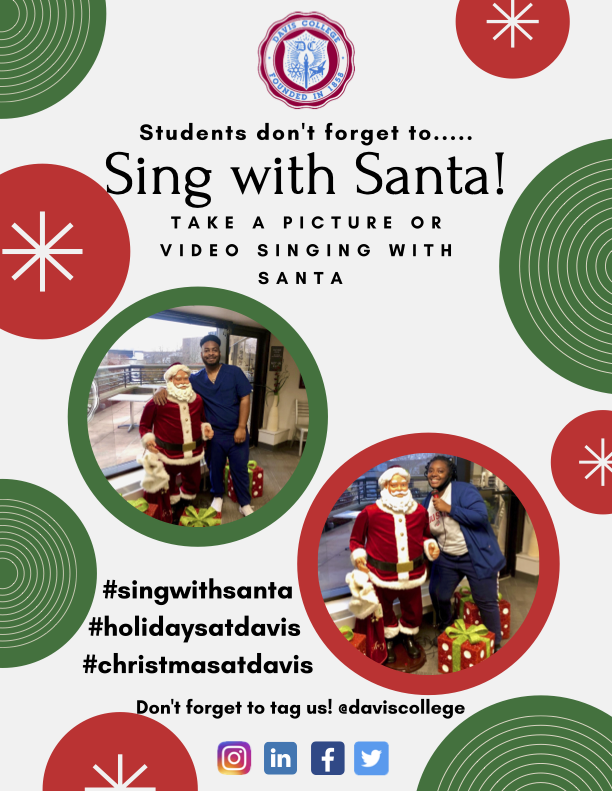 DavisCollegeOH's tweet photo. Attention Davis College students! Don't forget to stop by Santas office to have your picture taken! 
.
.
.
#12DaysOfDavisCollege
#SingWithSanta
#HappyHolidays https://t.co/itccCdMXX2