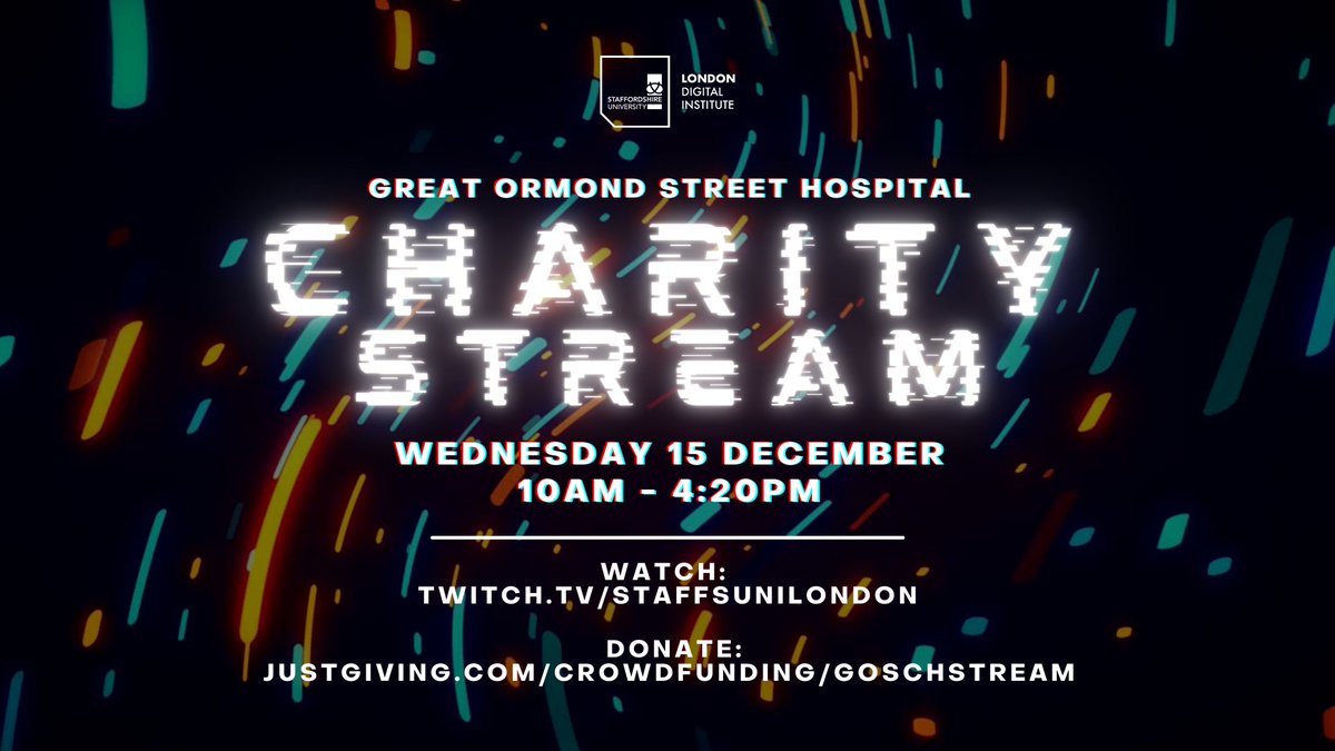 UniofStaffsLDN's tweet photo. Our students will be hosting a charity stream tomorrow to raise money for @GOSHCharity. You can watch it via https://t.co/vSDtC5MfmD &amp; can donate by visiting https://t.co/aqQWzthyw5 🎮 https://t.co/6ifeDdeXd1