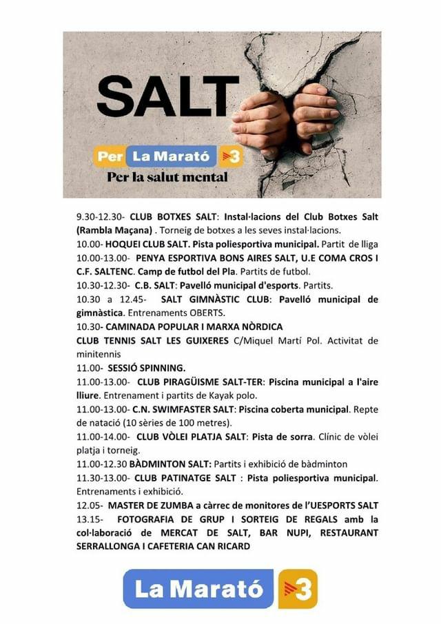 Aquí teniu la programació de Salt per La Marató #LaMaratoTV3 #Salt #salutmental