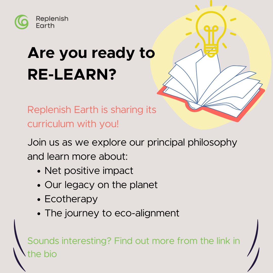 Replenish Earth is sharing its curriculum!
bit.ly/31P7bVW

#replenishearth #relearn #course #learn #eductation #wellness #business #entrepreneur #entrepreneurship #2022 #ecoresulutions #sustainability #programme