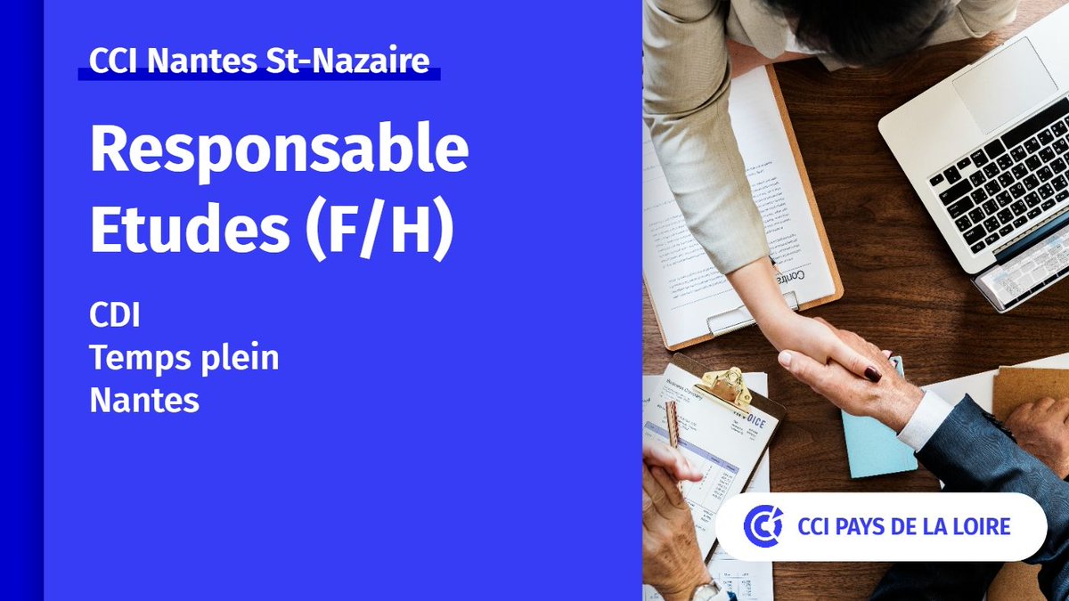 [#Job] Votre <a href="/CCINantes/">CCI Nantes St Nazaire</a>  recrute 😍

Nous sommes à la recherche de notre futur.e 👉 Responsable Études 

Au programme 👇
✅ Animation du pôle études 
✅ Pilotage et production d'études pour les acteurs économiques et/ou les collectivités

Voir l'offre 👉 bit.ly/3DIHnYe
