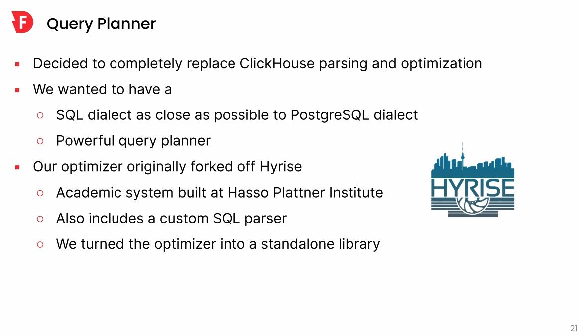 Hyrise (@hyrise_db) on Twitter photo Thank you Benjamin Wagner for yesterday’s insightful vaccination database talk (<a href="/andy_pavlo/">Andy Pavlo (@andypavlo.bsky.social)</a> & <a href="/CMUDB/">CMU Database Group</a>) on how <a href="/FireboltHQ/">Firebolt</a> is built. In particular, we are very proud to hear that Firebolt’s query optimizer and parser are forked off Hyrise. Thank you Benjamin Wagner for yesterday’s insightful vaccination database talk (<a href="/andy_pavlo/">Andy Pavlo (@andypavlo.bsky.social)</a> & <a href="/CMUDB/">CMU Database Group</a>) on how <a href="/FireboltHQ/">Firebolt</a> is built. In particular, we are very proud to hear that Firebolt’s query optimizer and parser are forked off Hyrise.