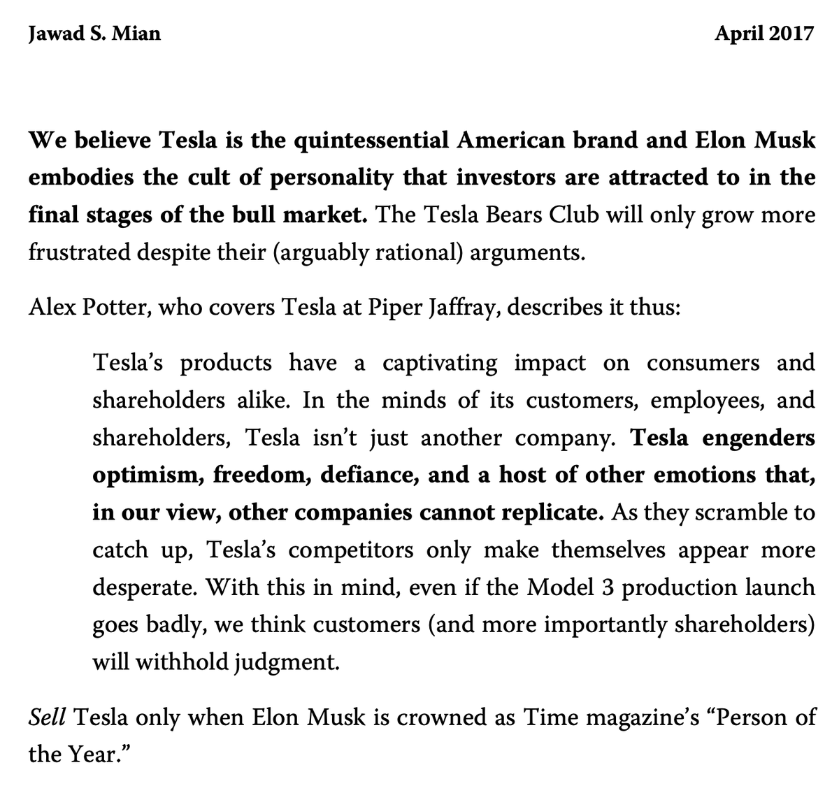 Thoughts on $TSLA, Elon Musk, and Time magazine from April 2017.