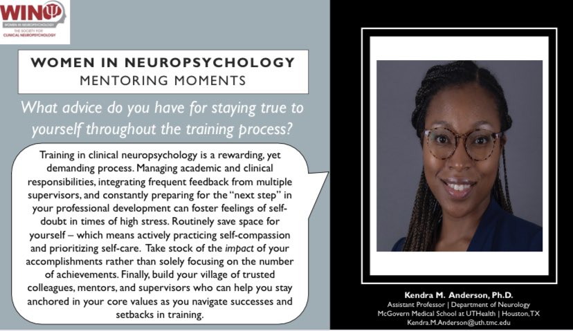 SCN_WIN's tweet photo. Our December #MentoringMoment is here! Dr. Kendra Anderson, Assistant Professor of Neurology at McGovern Medical School at UT Health and Co-Founder &amp; Secretary of @SoBlackNeuro, gives her advice on staying true to yourself throughout the training process! https://t.co/1VGxN3hPkw