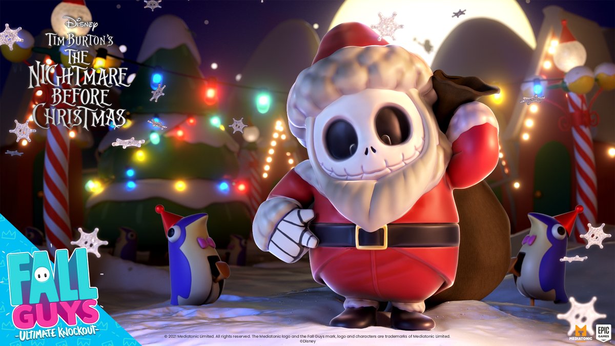FallGuys_ESP's tweet photo. ¡Cuatro amados residentes de Halloween Town estarán llegando a Fall Guys el 16 de Diciembre!

🎄 Desafío de Santa Jack: 16 - 27 de Dic
💀 Disfraz Alcalde: 16 de Dic
🎄 Disfraz Sally: 20 de Dic
💀 Disfraz Jack Skellington: 24 de Dic https://t.co/al0afpROEm
