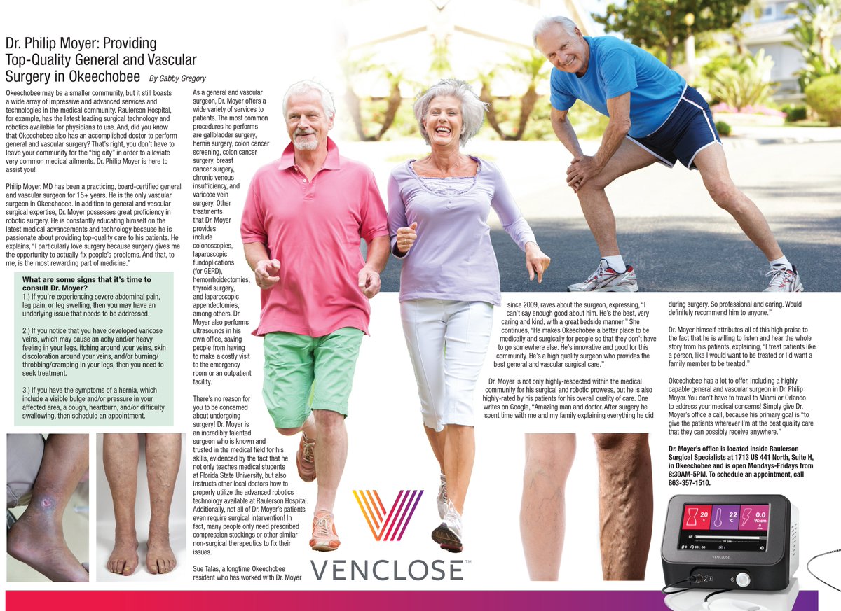 MyLivingMedia's tweet photo. Are you experiencing severe abdominal or leg pain, or the symptoms of a hernia or varicose veins? Schedule an appointment with a top-quality general and vascular surgeon - Dr. Philip Moyer! 🩺
#RoboticSurgery #Venclose #Gallbladder #ColonCancer #BreastCancer #Okeechobee https://t.co/m9imE6Diob