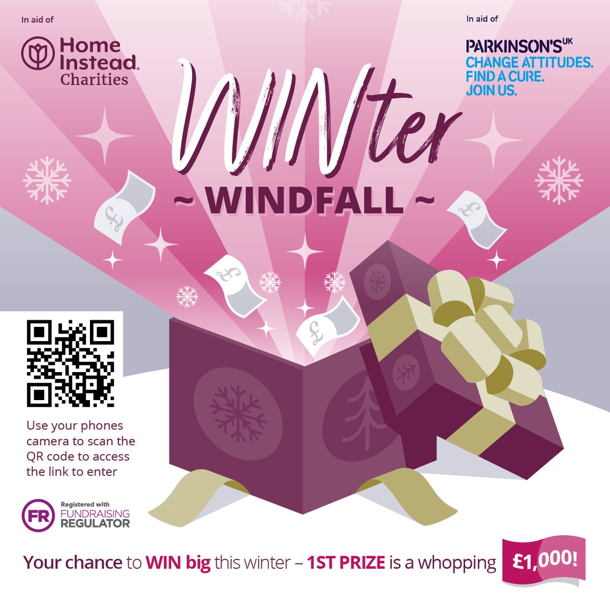 HomeInsteadCann's tweet photo. Click the link WINTER WINDFALL – CASH BONANZA or scan the QR code in the picture to enter for your chance to win.
Prize Draw will take place on Thursday 23rd December 2021 at 4.00pm https://t.co/YsRbO0Aj6A