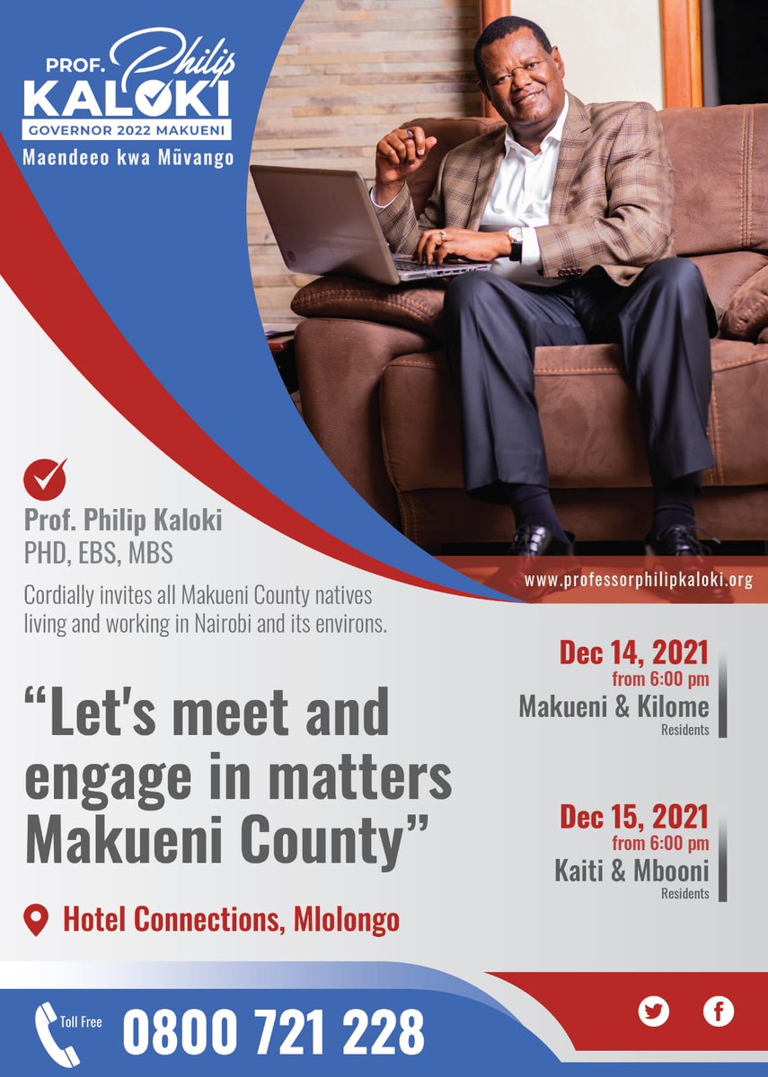 MeshiFreshi's tweet photo. Let's meet at 6pm this evening at Hotel Connections and engage further in my gubernatorial aspirations. Please come share your views, opinions, and suggestions, and together we will create the Makueni we desire. #Maendeeokwamuvango #ProfKalokidelivers https://t.co/PaGDnv3dWm