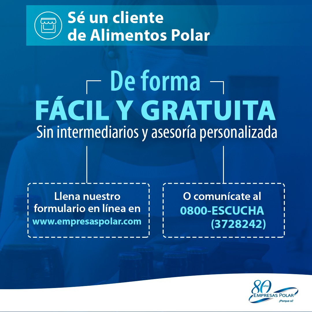 Registrarse es muy fácil y el trámite es completamente gratuito.
Solo debes llenar el siguiente formulario: bit.ly/ClientePotenci…
Hoy más que nunca queremos hacer equipo contigo y que seas un orgulloso CLIENTE DE ALIMENTOS POLAR.