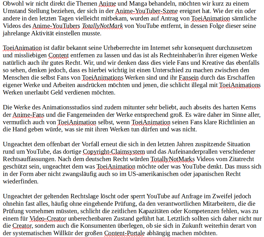 BishoujoNEWS's tweet photo. Zwar haben wir nur indirekt mit Anime zu tun, doch als Contentportal, das vom Berichten und Rezensieren kommerzieller Werke lebt und auch von Fans selbiger betrieben wird, fühlen auch wir uns dazu verpflichtet, ein paar Worte zum Fall #totallynotmark zu verlieren: https://t.co/X8jAJYxBpg