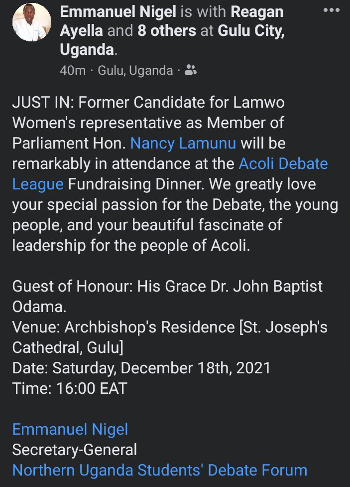 <a href="/AcoliDebate/">Acoli Debate League</a> Fundraising Dinner
