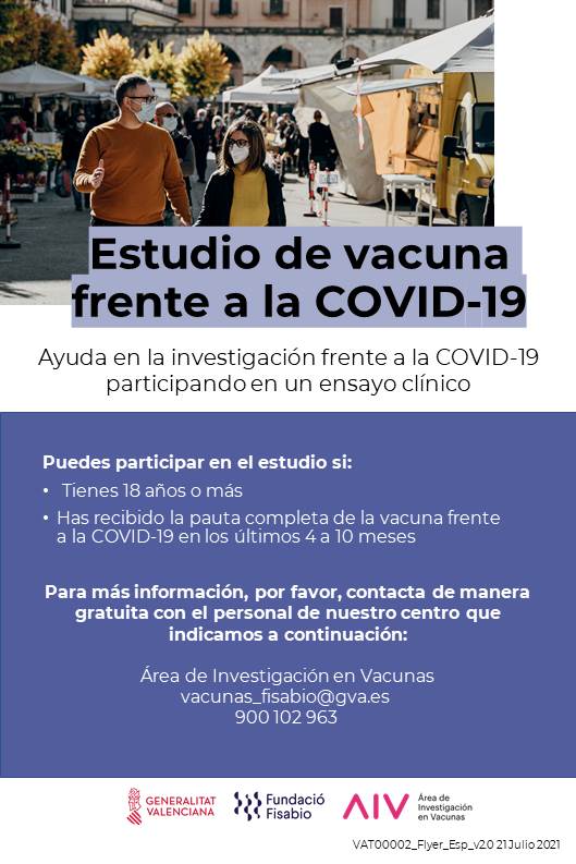 Estudio | ¿Te gustaría ayudar a avanzar en la investigación frente a la COVID-19? Estamos estudiando una nueva vacuna. 

¡Escríbenos y te contamos cómo participar y qué implicaría! aivfisabio.com/ensayos-clinic…