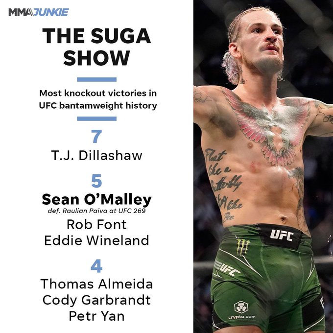 Sean O'Malley is rapidly climbing the all-time KO list at 135. 💥

#UFC269 | Full story: 