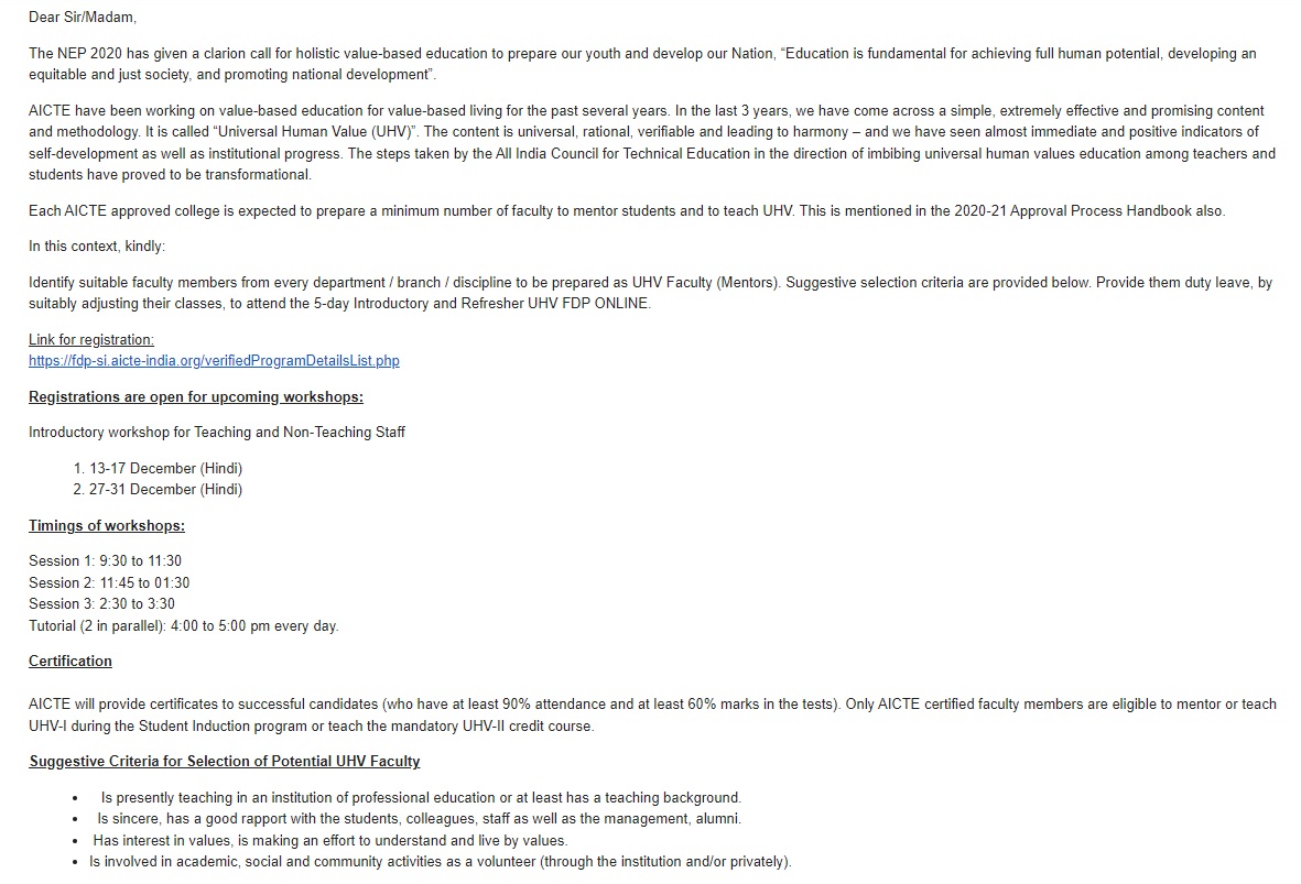 AICTE_INDIA's tweet image. #AICTEdge

#AICTE in direction of imbibing #UniversalHumanValues education among #teachers &amp;amp; #students have proved to be transformational. Each AICTE approved college is expected to prepare a min. number of faculty to mentor students &amp;amp; to teach UHV.

Reg.: fdp-si.aicte-india.org/verifiedProgra…