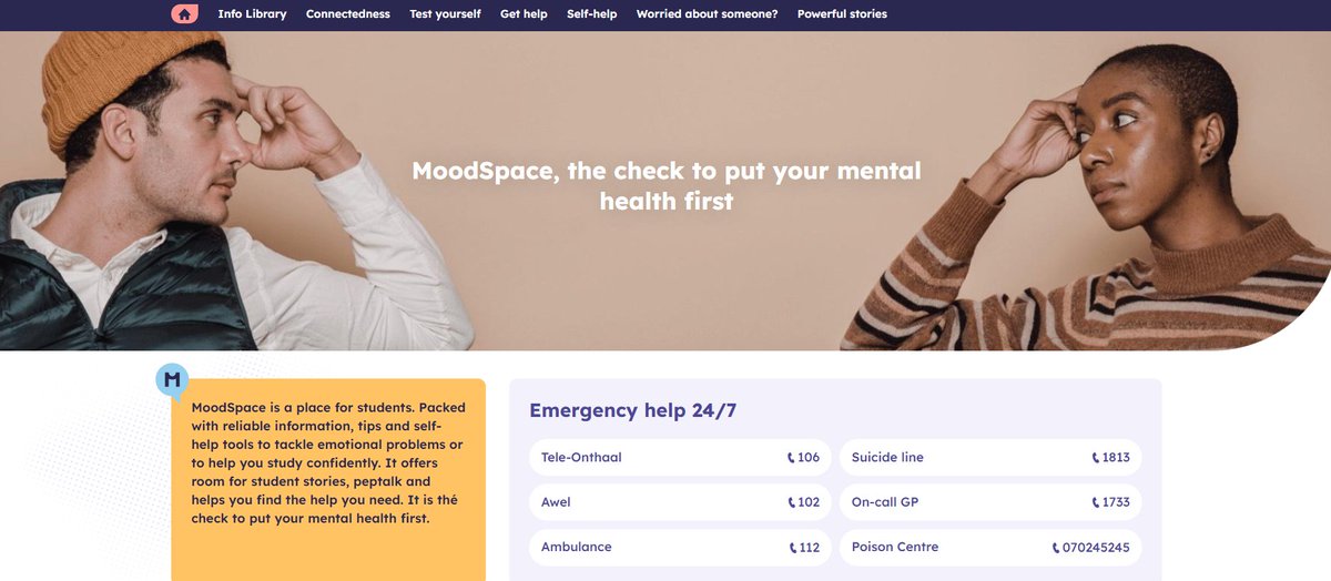 Using tech to support students' #mentalhealth? That is the goal of <a href="/MoodSpaceMH/">MoodSpace</a>: an online platform by <a href="/SIHO_Tweets/">SIHO</a>, in close collaboration with #students &amp; #academicexperts. It launches today, is available in Dutch &amp; English, and well worth checking out! moodspace.be/en