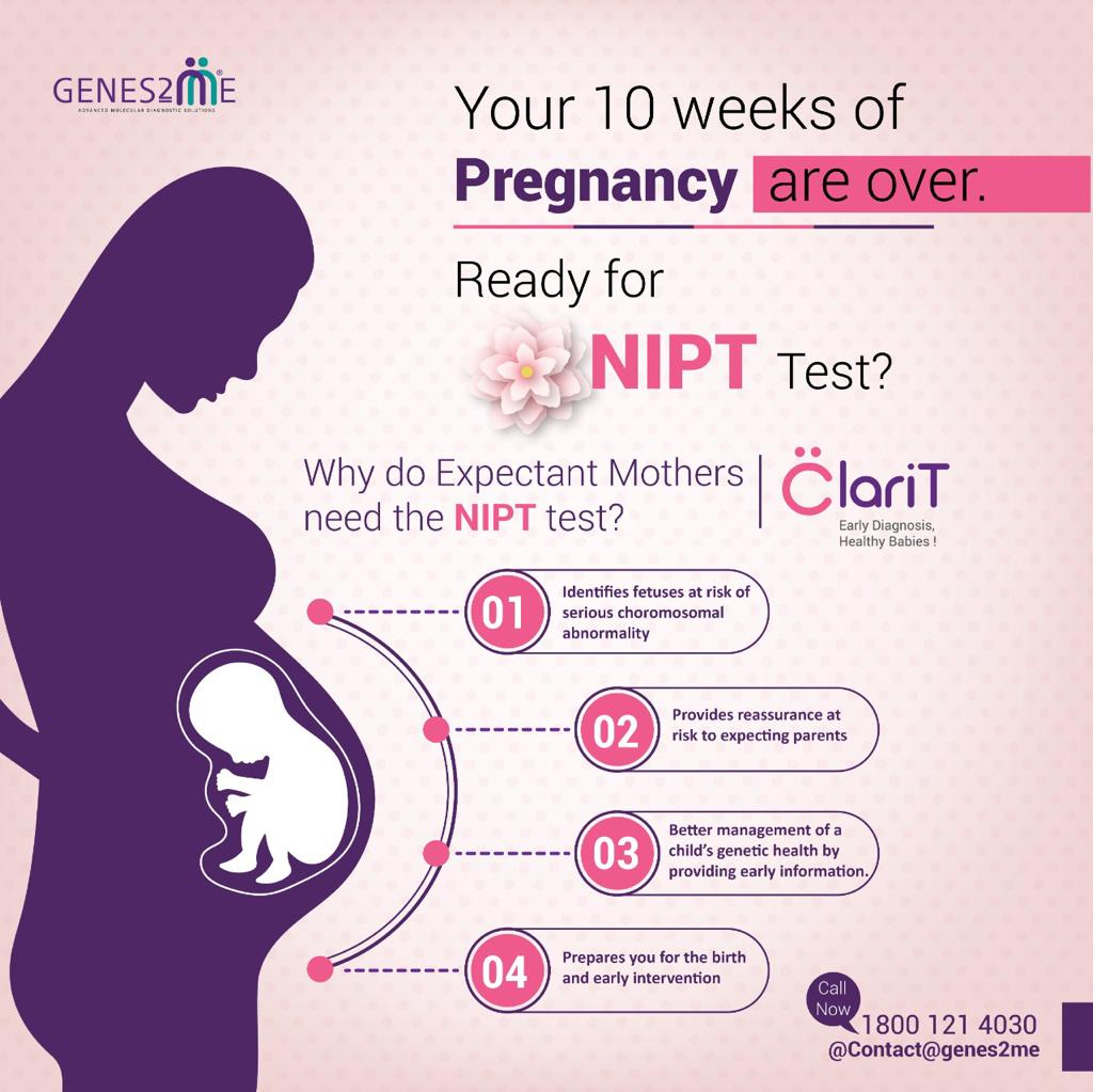 genes2me's tweet photo. NIPT Test is a safe, simple, non-invasive prenatal test offering expectant mothers screening for certain genetic conditions from as early as week 10 of pregnancy.  Call us on 18001214030 
#Microarray #Antibodies #AntibodyTesting   #NIPT #NIPTTest
Connect Today - #GENES2ME https://t.co/Ca1OPoRrgR
