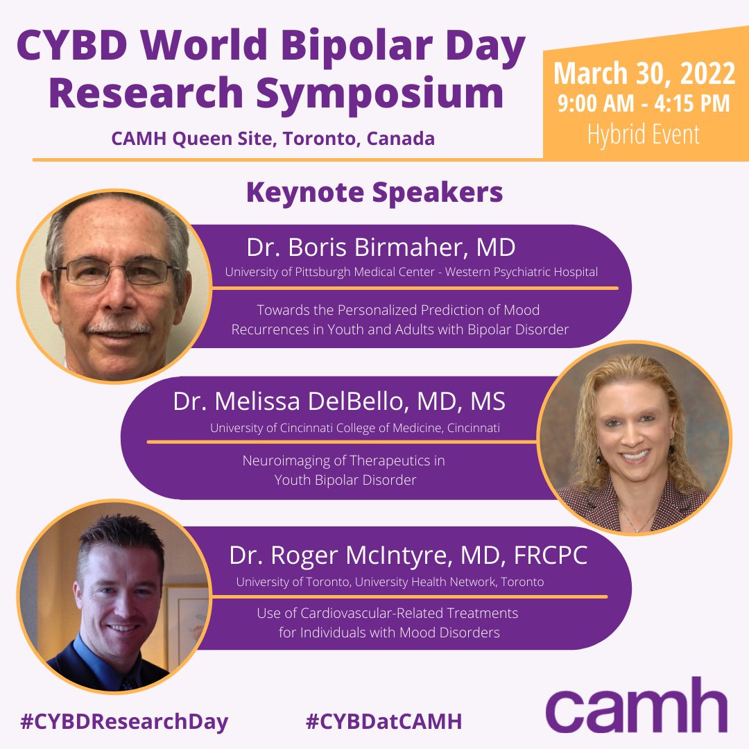 bengoldstein73's tweet photo. Extended deadline ends today! March 30th, 2022 #CYBDatCAMH World Bipolar Day Research Symposium, an international event focused on youth bipolar and vascular-bipolar connection. Call for abstracts: https://t.co/IkfhO4rXsI
@CAMHnews
 @CAMHResearch
 #CYBDResearchDay https://t.co/STucVxIXtR