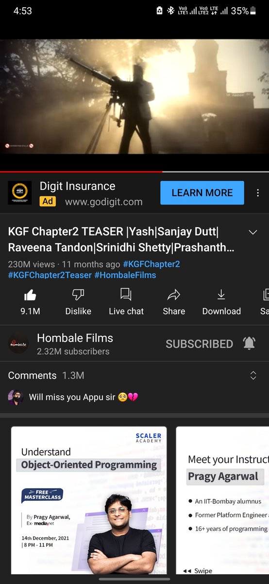 #KGFChapter2Teaser Just Reached 230M+ Views With 9.1M+ Likes 

#KGFChapter2 #YashBOSS #KGF2onApr14