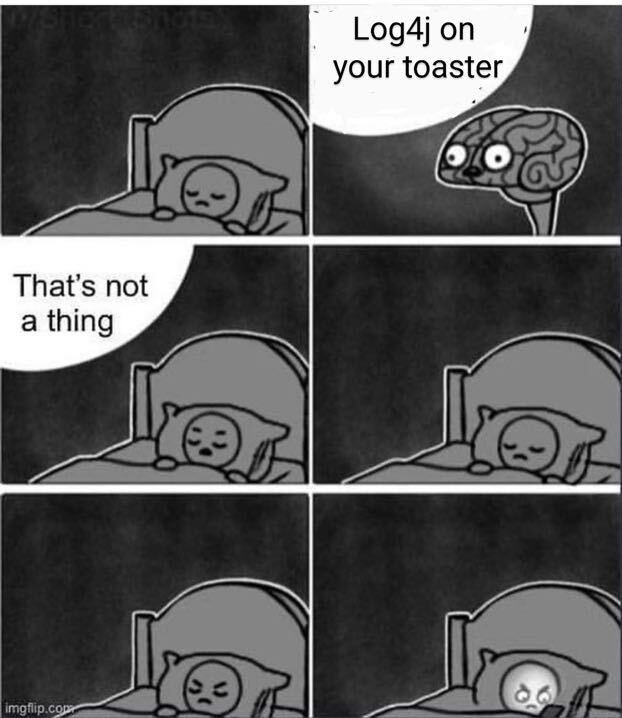 TomLawrenceTech's tweet photo. The internet is a system that was designed to survive a nuclear war but is not well suited to handle botnets made up of home appliances running Java. 🤣 #log4j #Log4Shell https://t.co/BnXnpwQRuB
