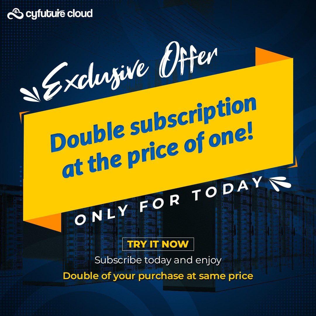 2 times the subscription at the price of one!
Exclusive offer on being the Cloud partner for the Economic Times Data Center Virtual Summit 2021
Hurry! Offer valid only for today.

#CyFuture #cyfuturecloud #cloudserviceprovider #datacenter #datacenterindia #EconomicTimes #Offer