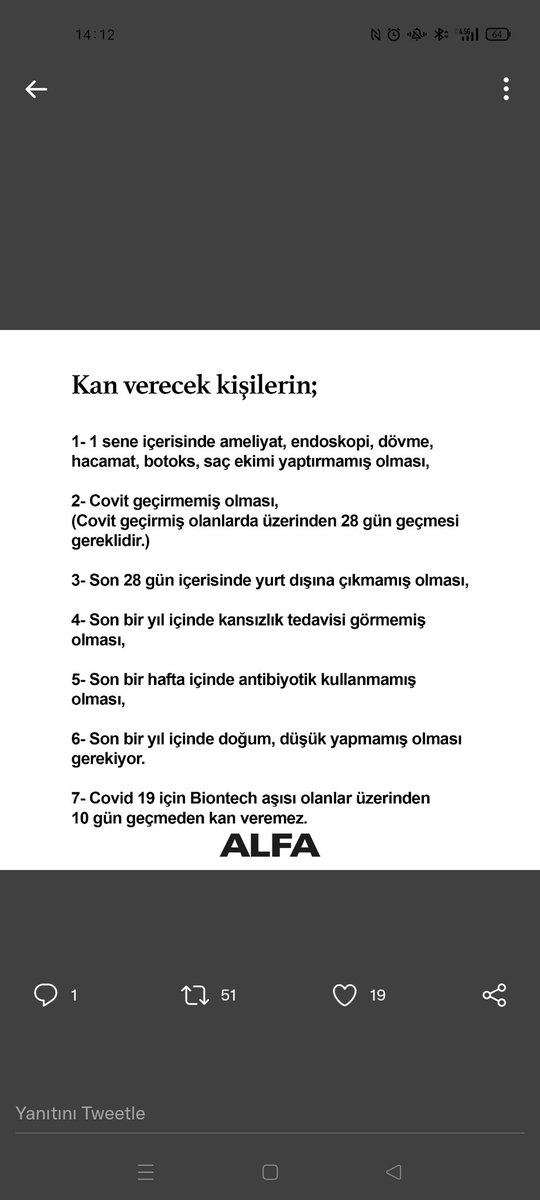 Hastanede yatmakta olan babam icin B rh+ kana ihtiyacimiz bulunuyor.

Asagidaki kriterleri saglayan kisiler benimle iletisime gecebilirler.

Irtibat no : 05323718325