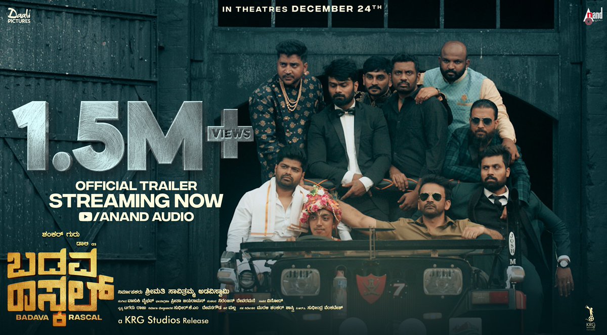 Dhananjayaka's tweet photo. Trending no 1 with 1.5Million+ Views on #BadavaRascalTrailer 😎
Watch the trailer on @aanandaaudio
https://t.co/91mRTb88CA
@amrutha_iyengar @dir_shankarguru @vasukivaibhav @dr_bhushana @PoornaMysore @KRG_Studios @Karthik1423 @yogigraj @daali_pictures @KRG_Connects #BadavaRascal https://t.co/TzGtNnMl0c