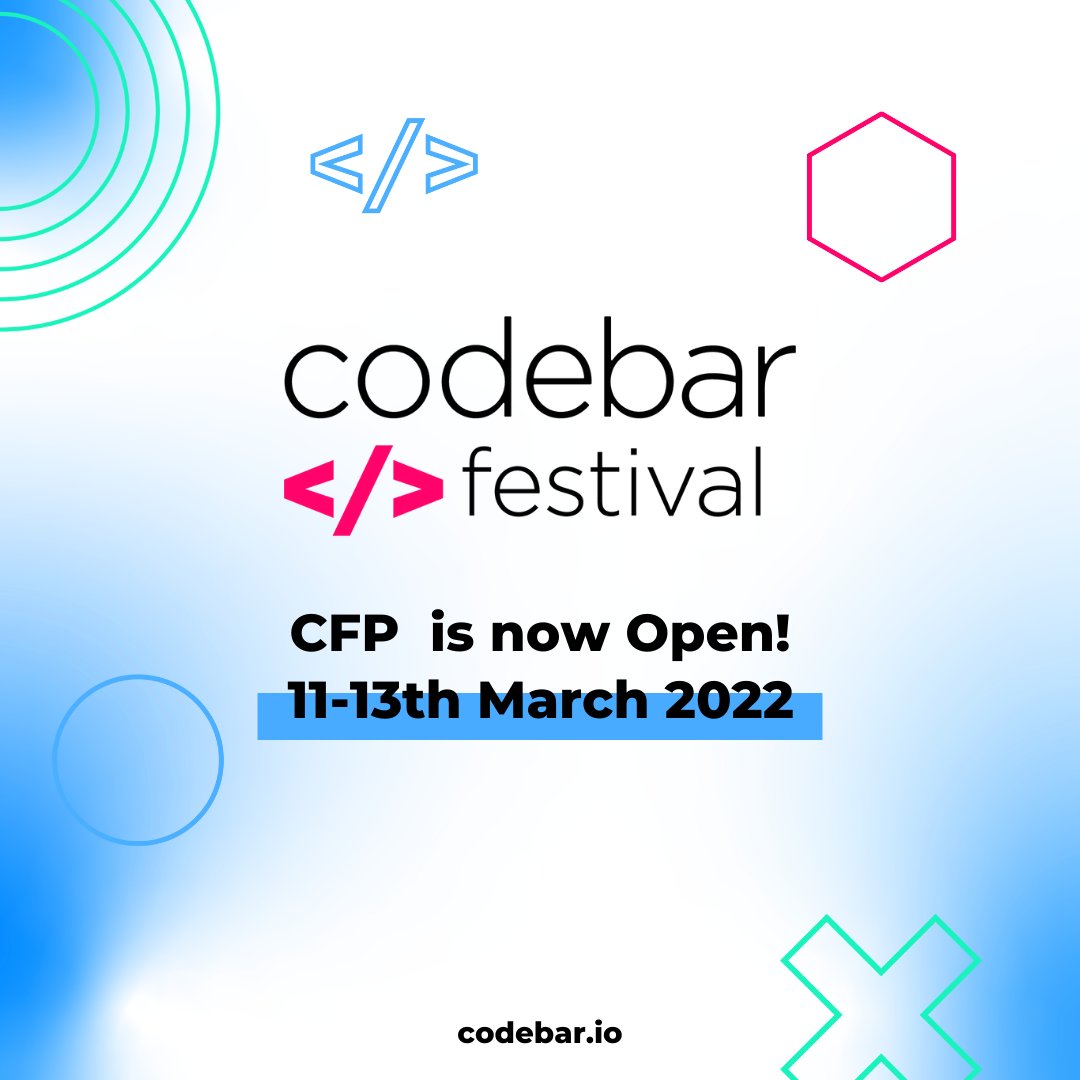 codebar's tweet image. The Call for Proposals for codebar Festival is still open 🎉
If you have an idea for a session on the topic of code, career, or wellbeing please fill in the form below. We strongly encourage people to submit who may never have done a talk before.
✏️ bit.ly/3czY78X