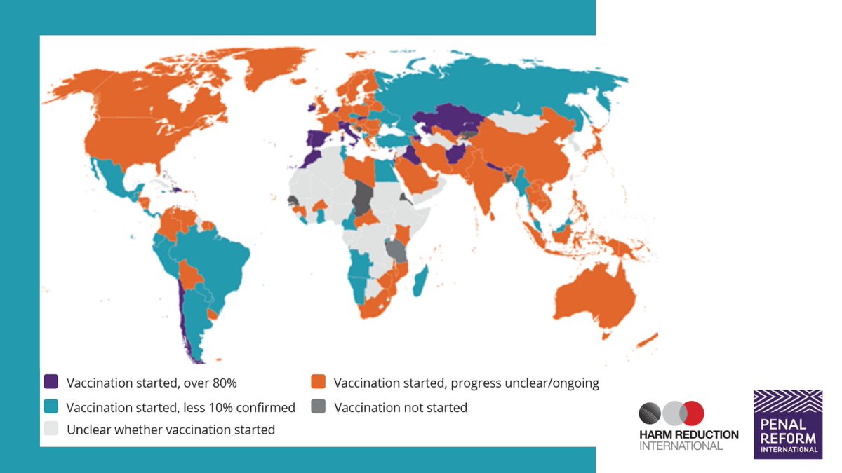 📢 NEW REPORT finds prisons not adequately considered for #COVID19 #vaccination. In 29 countries, less than 10% of the prison population have received at least one dose. 

📕 Read full findings in the report and join today's online launch penalreform.org/resource/event… <a href="/HRInews/">Harm Reduction International</a>
