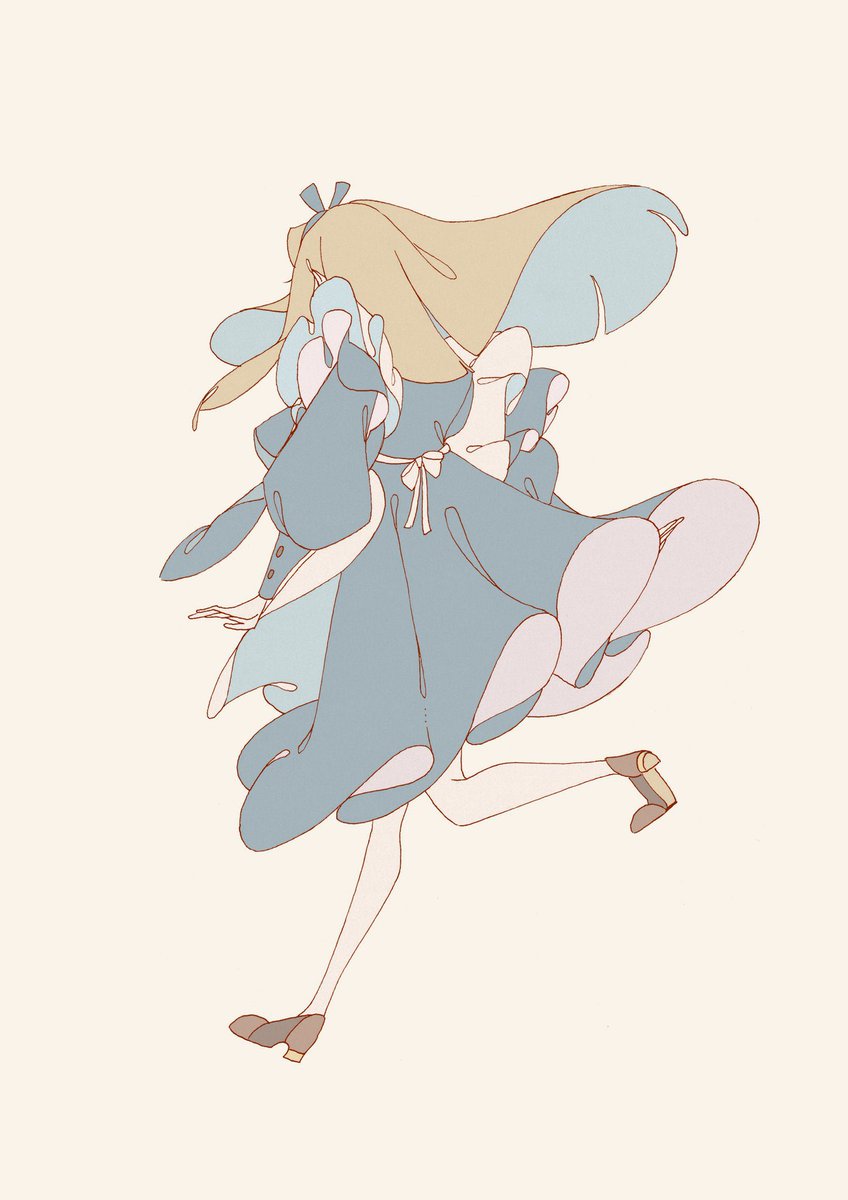 1girl solo long hair dress simple background blue dress apron  illustration images