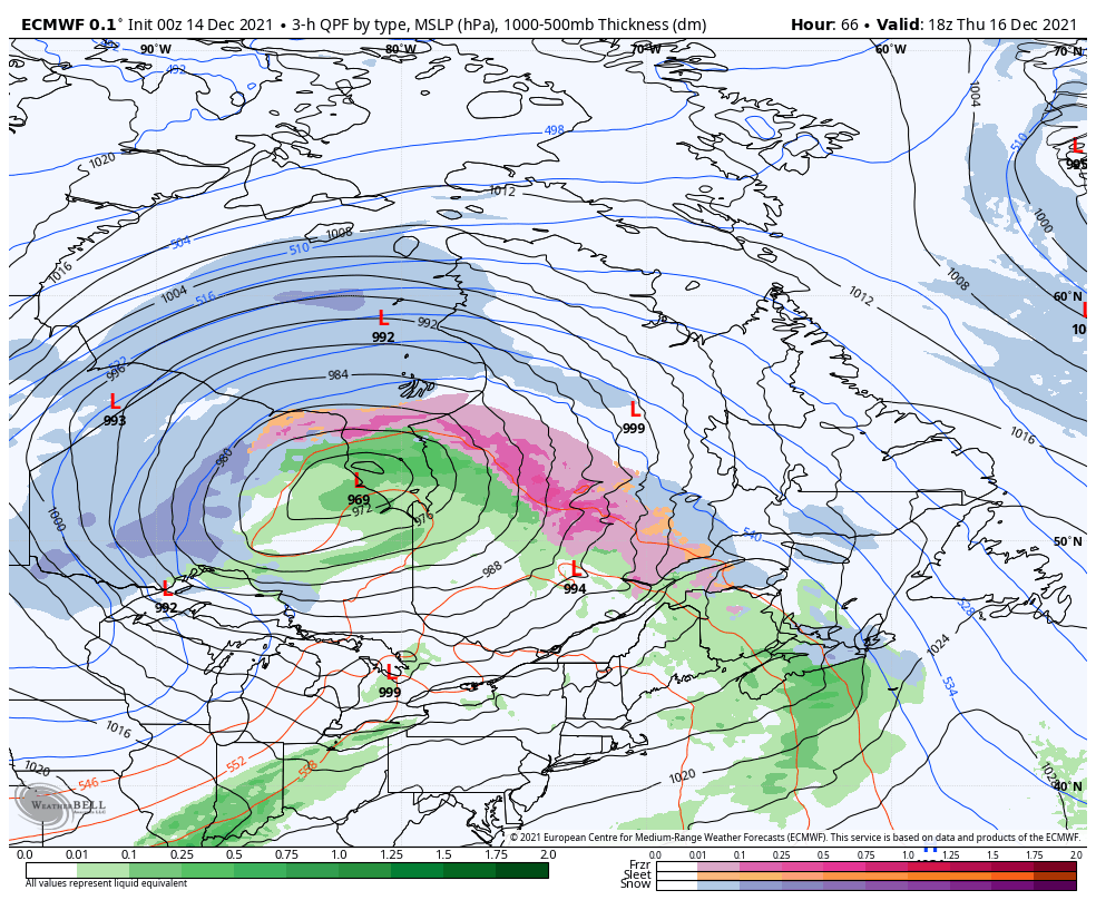 Massive in size system for Thursday for ON & QC. Modelled in the rare category for Ontario minimum pressure. Several systems oscillating around the primary center. https://t.co/CE3Jy7EiVo