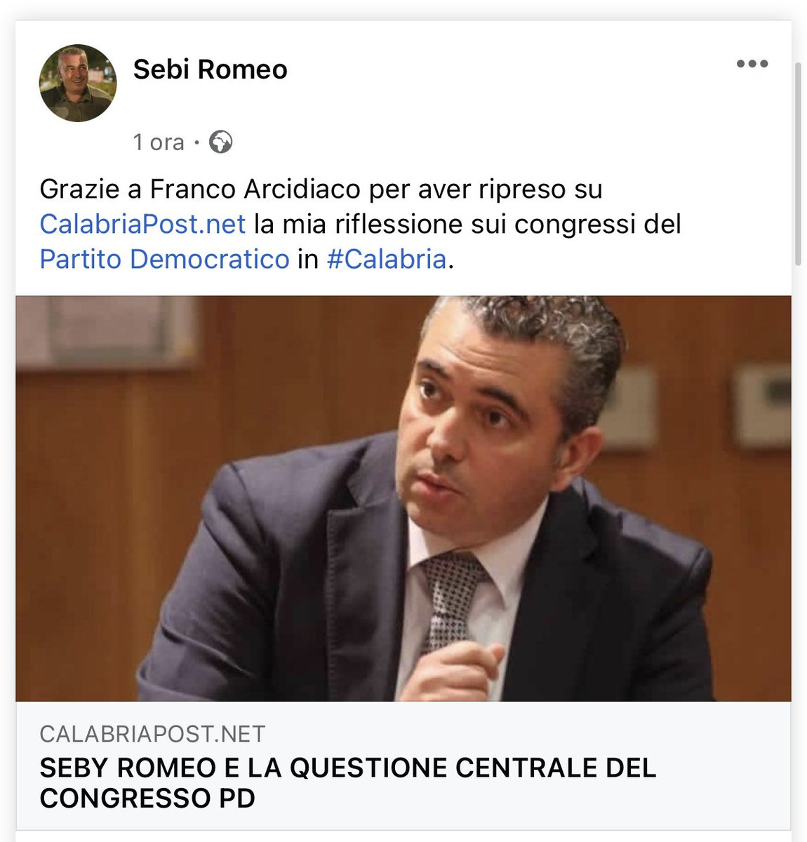 Grazie a <a href="/arcifranco/">Franco Arcidiaco</a> per aver ripreso su #calabriapost la mia riflessione sui congressi del <a href="/pdnetwork/">Partito Democratico 🇮🇹 🇪🇺</a> in #Calabria.

👉🏼 calabriapost.net/politica/seby-…