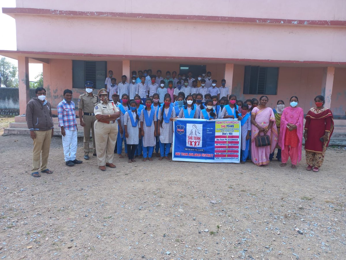 AdilabadShe's tweet photo. As per the instructions of the Adilabad SP Sri,Rajesh Chandra IPS,She Team Conducted Awareness Session at Adilabad &amp; ZPSS Devapur, Jr collage, Ichoda.  about various topics like QR code,She team Number, Child Marriages, Gender sensitization, Gender equality,Cyber Security Tips. https://t.co/buWT5Abo6G