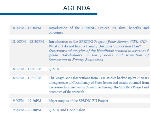 EUSPRINGProject's tweet image. Another online event devoted to #familybusinesses is coming on 16/12/2021 at 6pm CET, organised by William Battled Ltd. and Kedia International Ltd.
Our guest speaker will be Mr. Peter Jenner!
Register in advance here:
us02web.zoom.us/meeting/regist…