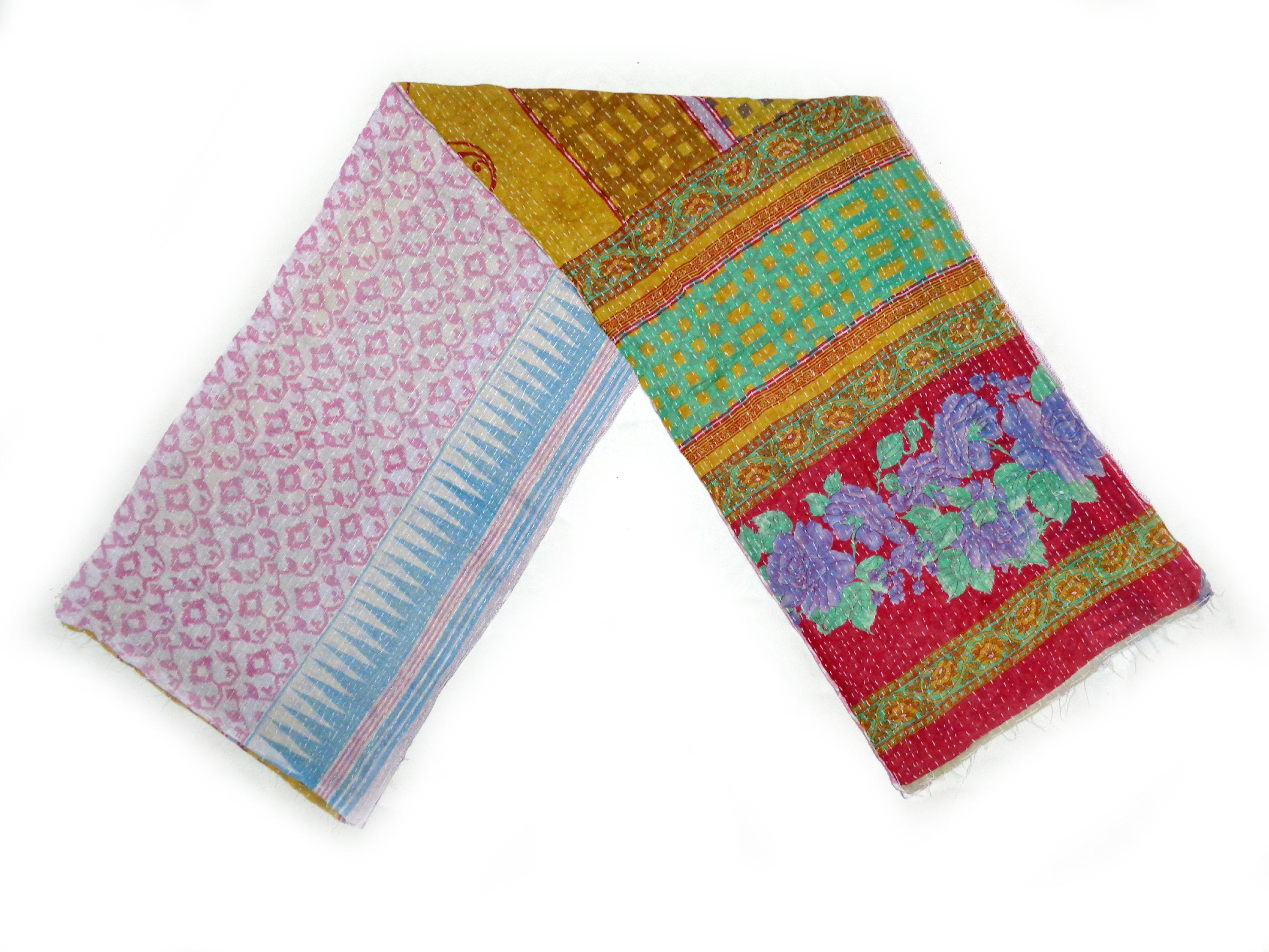 Vintage Kantha Scarf Cotton Sari Stole Dupatta Neck Wrap Indian Handmade SN96