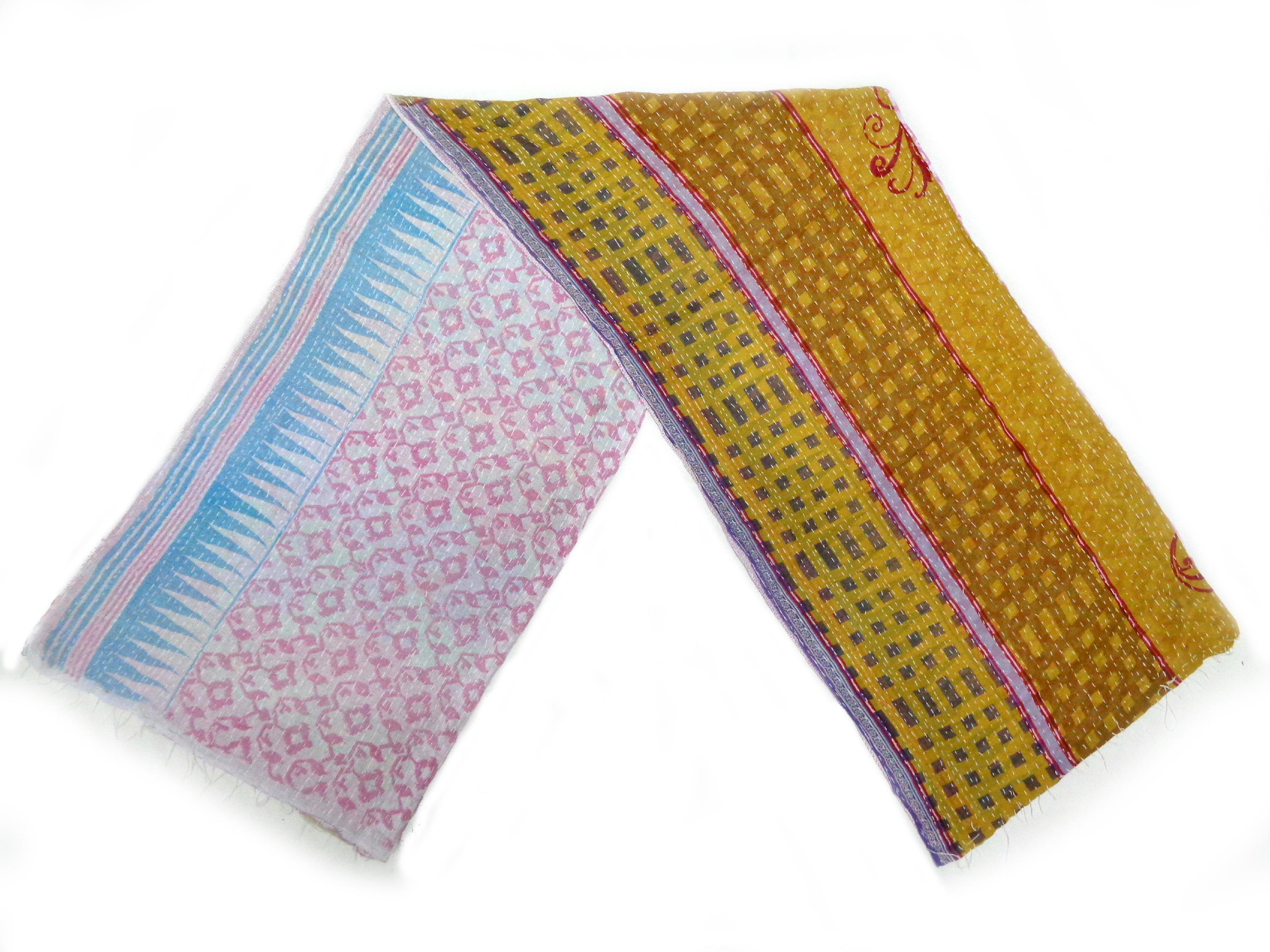 Vintage Kantha Scarf Cotton Sari Stole Dupatta Neck Wrap Indian Handmade SN96