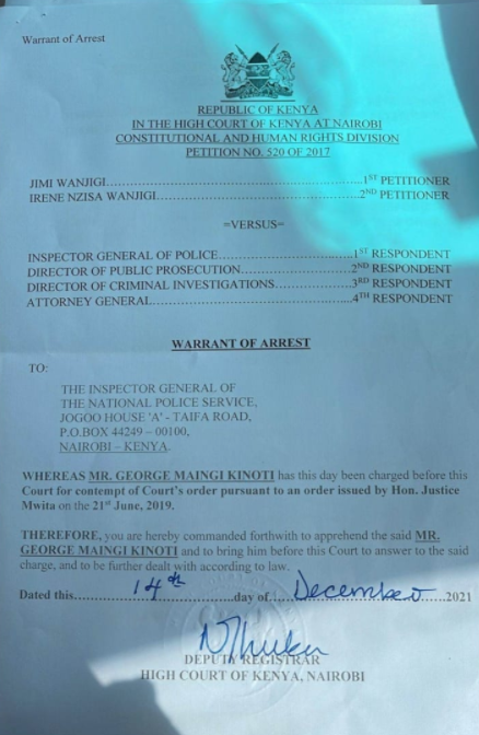 K24Tv's tweet photo. BREAKING: High Court directs IG Mutyambai to arrest DCI boss, George Kinoti. https://t.co/KVD9WLlwqb