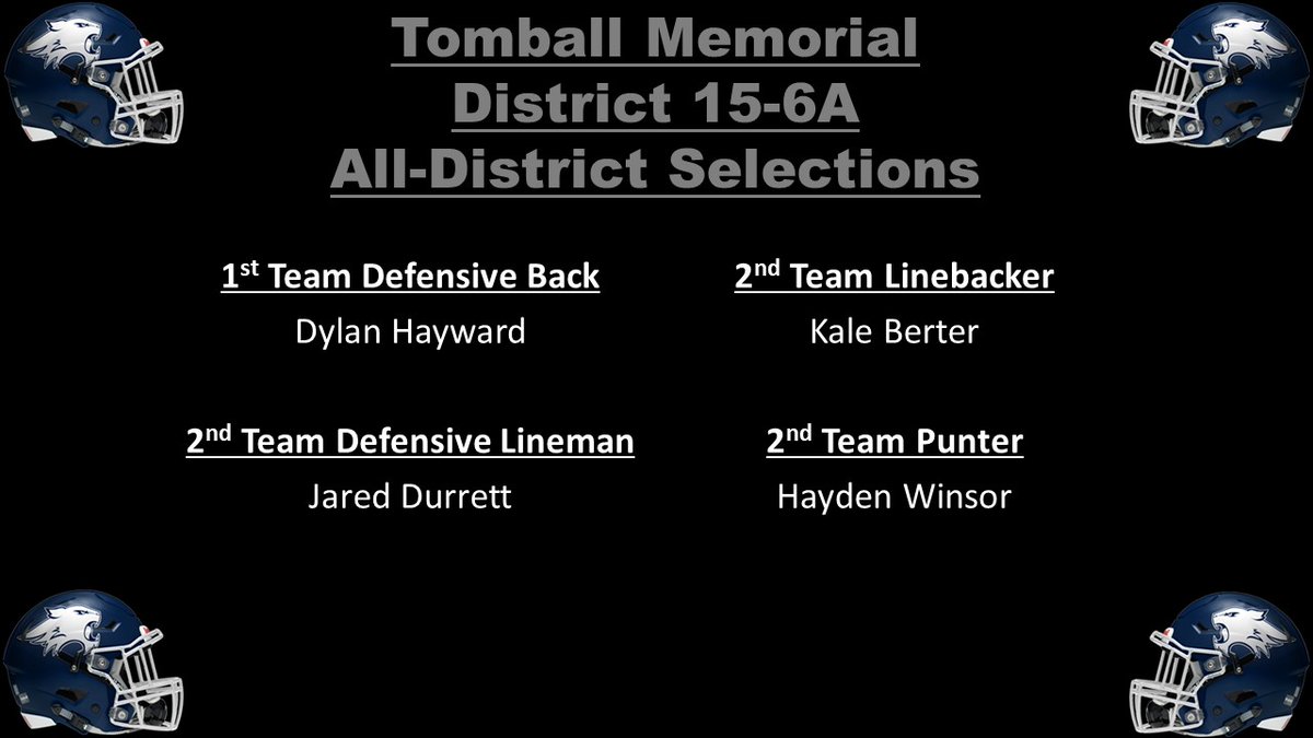 Congratulations to the 15-6A Defensive All-District Selections! <a href="/BigDime6/">Dylan Hayward</a> <a href="/KaleBerter/">Kale Berter</a> <a href="/jared93325681/">Jared Durrett</a> <a href="/Hayden_Winsor2/">Hayden Winsor</a>