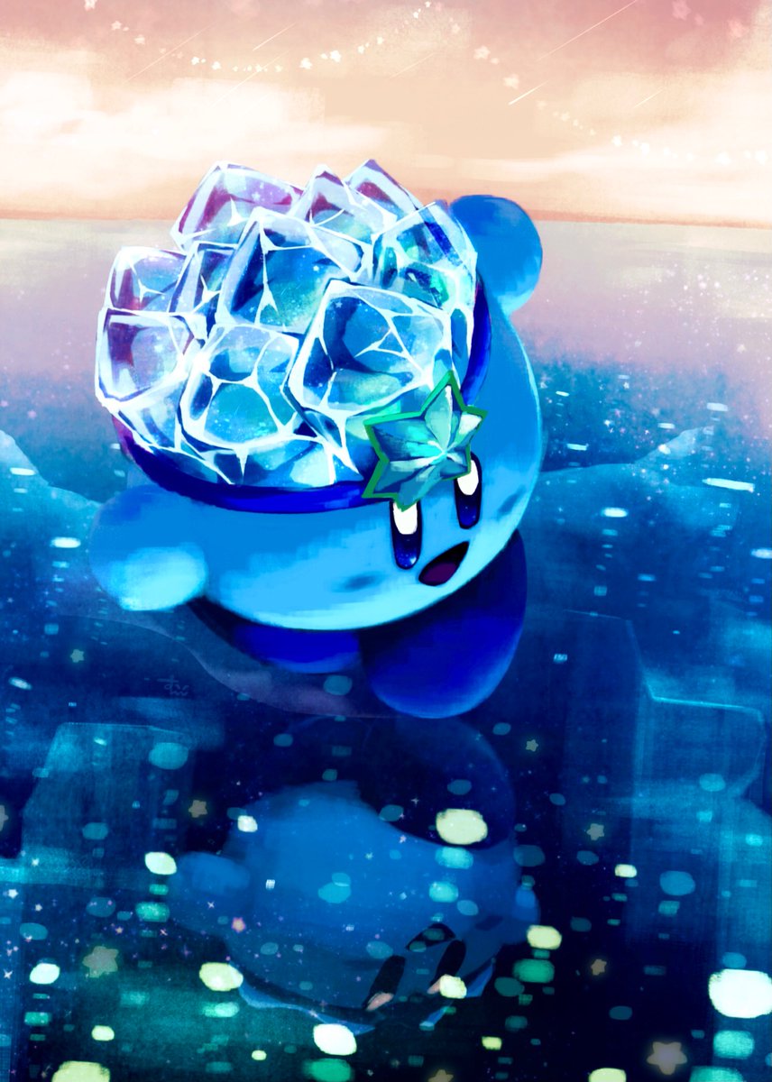 kirby no humans open mouth ice reflection solo star (symbol) crystal  illustration images