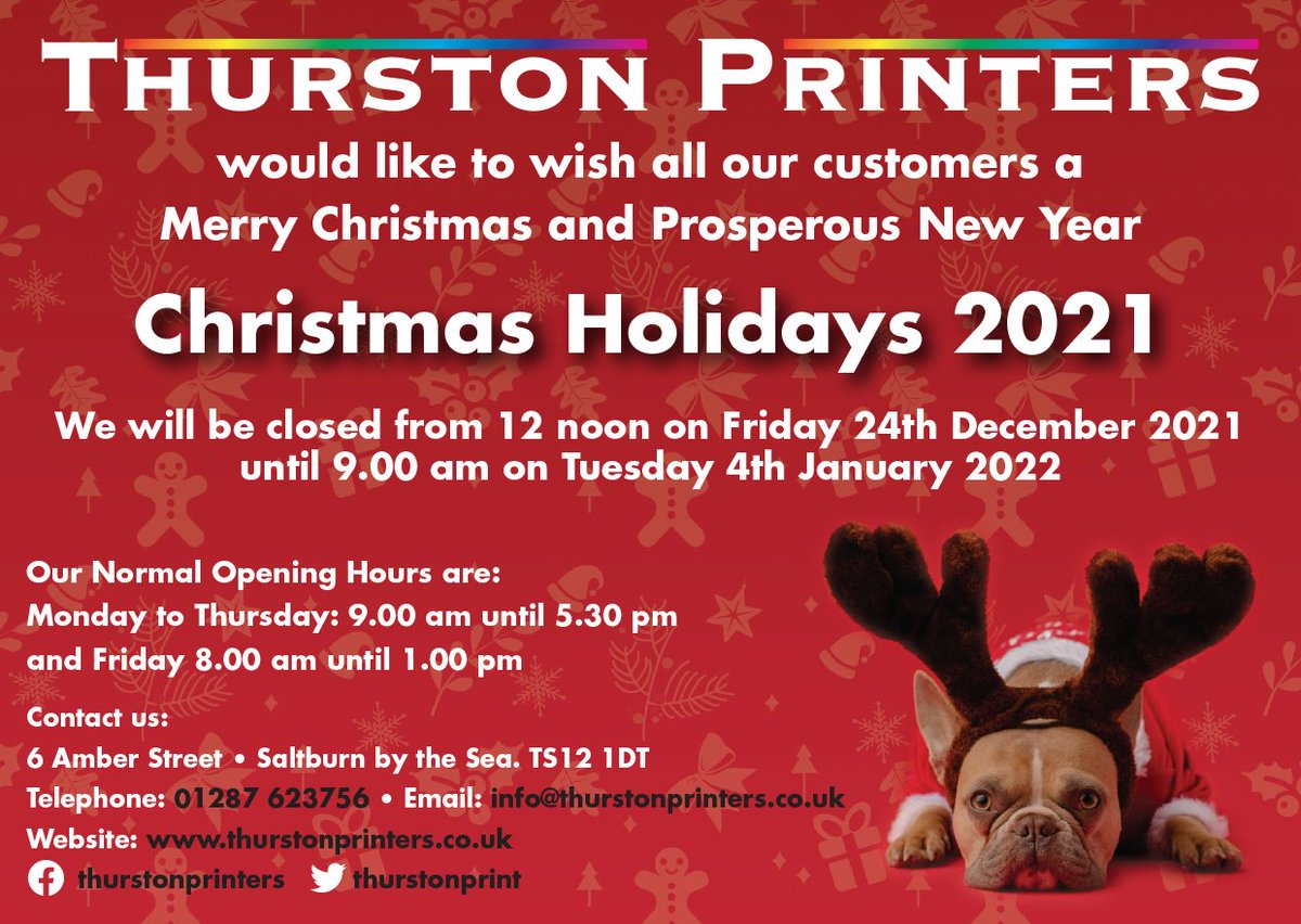 ThurstonPrint's tweet photo. Our Christmas Opening Times for 2021, we would like to wish you all a very Merry Christmas and Happy New Year. 🎄🎁🎅 https://t.co/NBRZhQr5UT