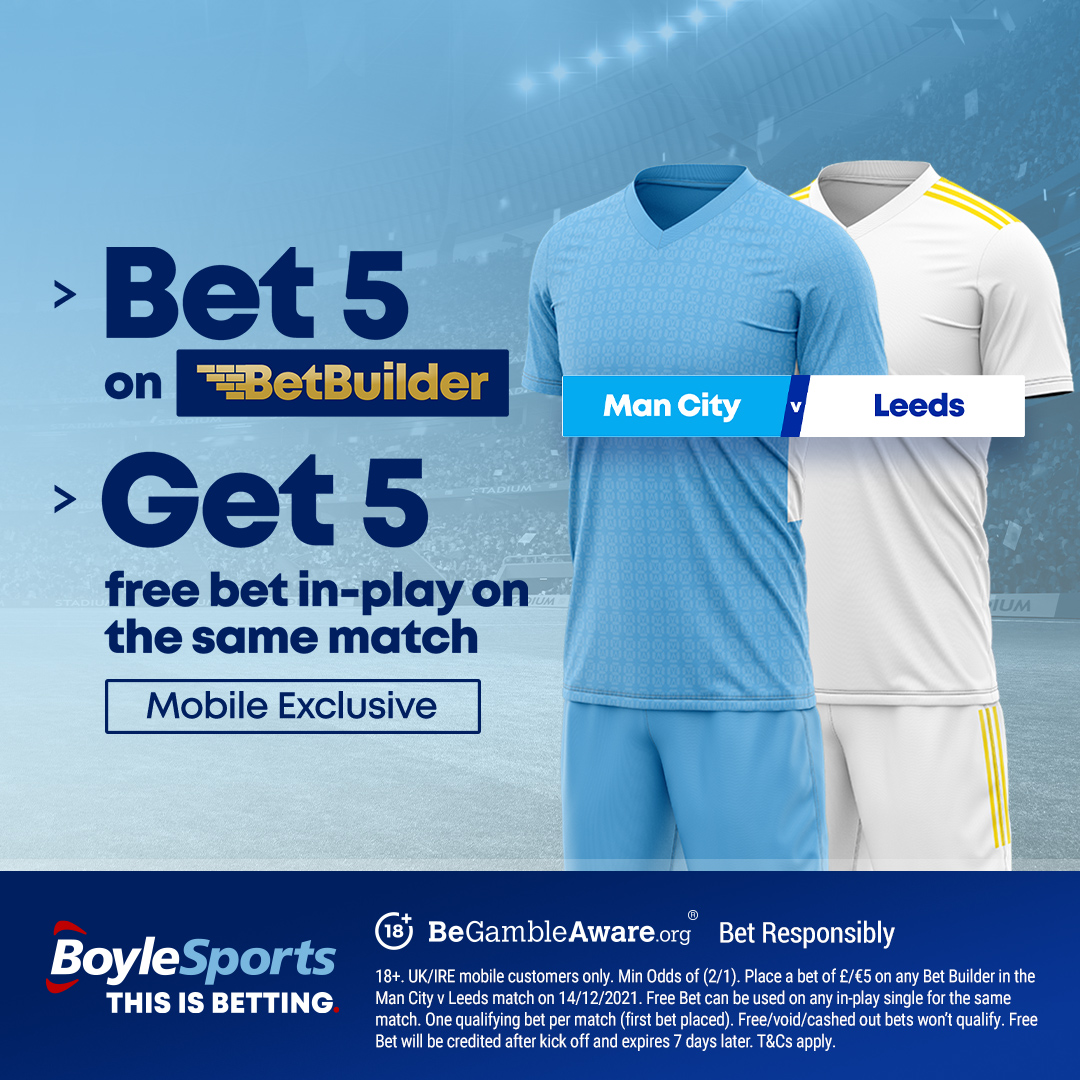 BoyleSports's tweet image. 🚨 RT &amp;amp; REPLY!

🔥 WIN a free €/£20 bet!

⚽ Predict the First Goalscorer in Man City v Leeds #MCILEE tonight!

Use #BoyleGoal