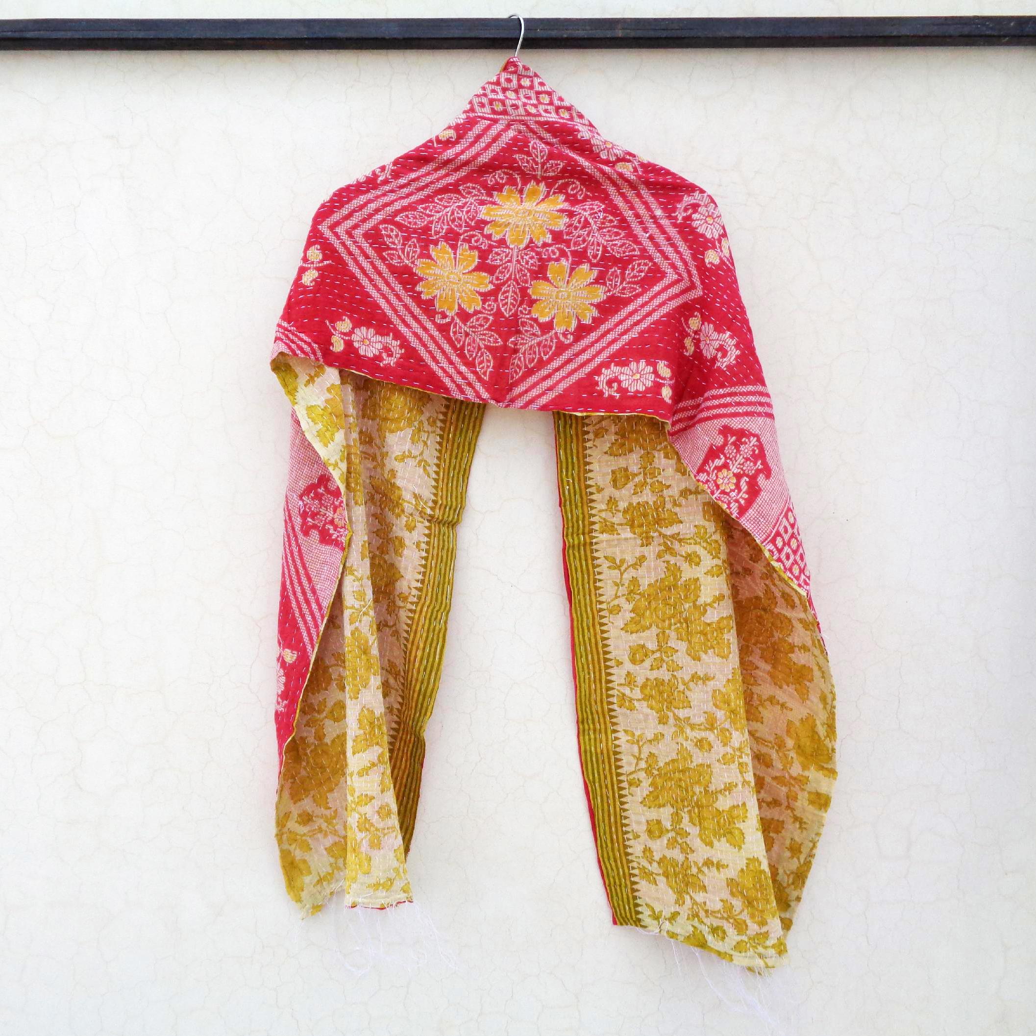 Vintage Reversible Kantha Cotton Scarf Long Reversible Bandana Women Hijab Scarf SN99