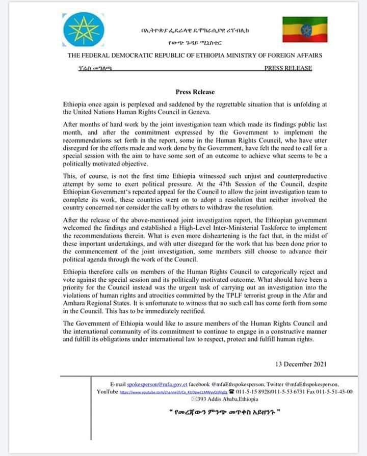 ProfKindeya's tweet photo. It is timely EU requestsd special session of UN Human Rights Council for 17 Dec 2021 on ETH. The so-called joint investigation is null &amp; void, &amp; we request an independent international investigation on all attrocties #TigrayGenocide. GoE, as perpetrator,is expected to cry foul https://t.co/7Pac87vtHJ