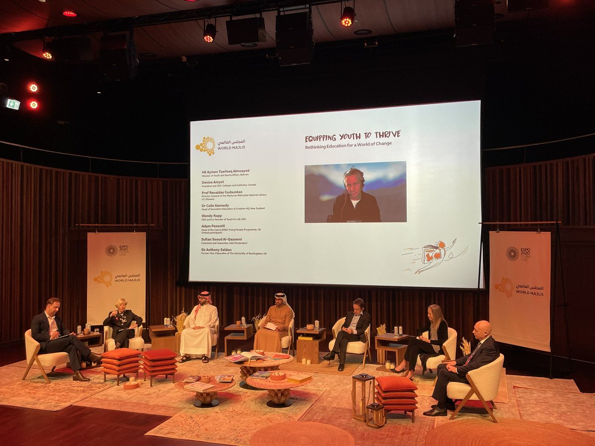 Live now: <a href="/TeachForAll/">Teach For All</a> CEO <a href="/wendykopp/">Wendy Kopp</a> speaking at #Expo2020Dubai World Majlis on “Equipping Youth to Thrive” bit.ly/3m5iFv4