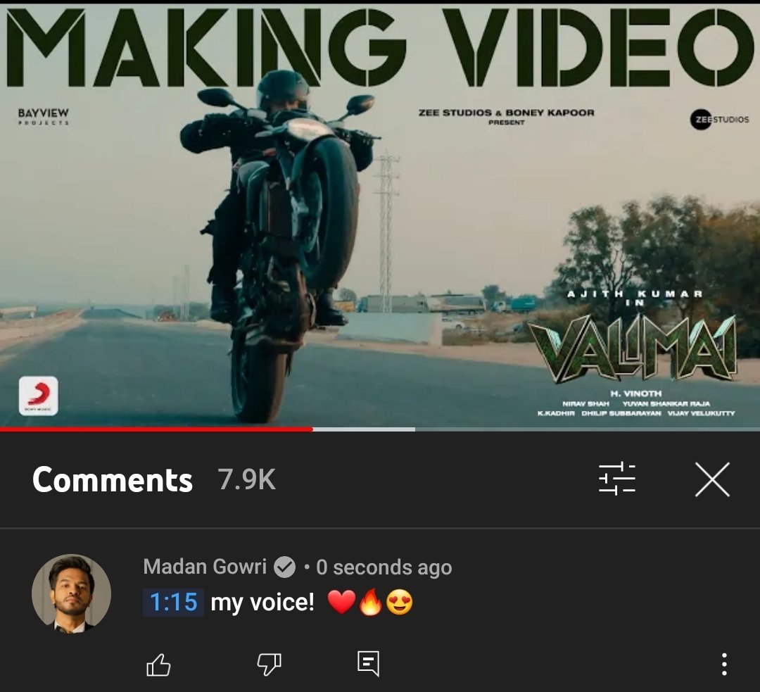 madan3's tweet photo. My voice in #Valimai making video 😍 love you AK https://t.co/VEoLMmVzfE