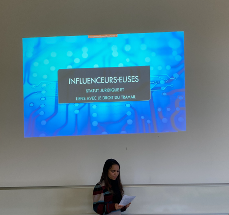 #influenceurs : statut juridique et liens avec le #droitdutravail
Excellente présentation de Oneidy Placencia, étudiante à <a href="/UMontreal/">Université de Montréal</a>, en mobilité à <a href="/UniNeuchatel/">Université Neuchâtel</a> 
Cours d'histoire des relations de travail à <a href="/DroitNeuchatel/">Droit Uni Neuchâtel</a>
